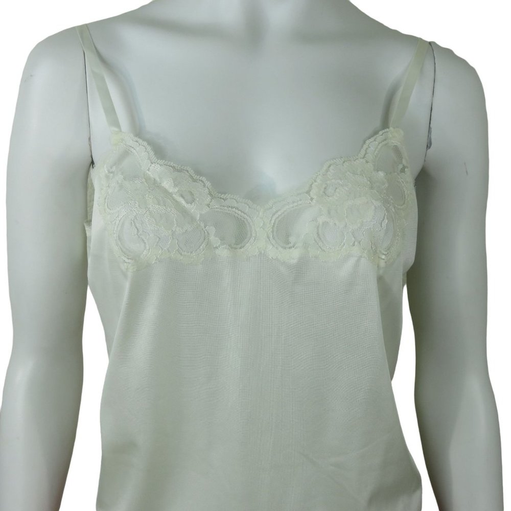 Vintage 80s VASSARETTE White Camisole Slip Top M Nylon Lingerie Y2K Pin Up USA